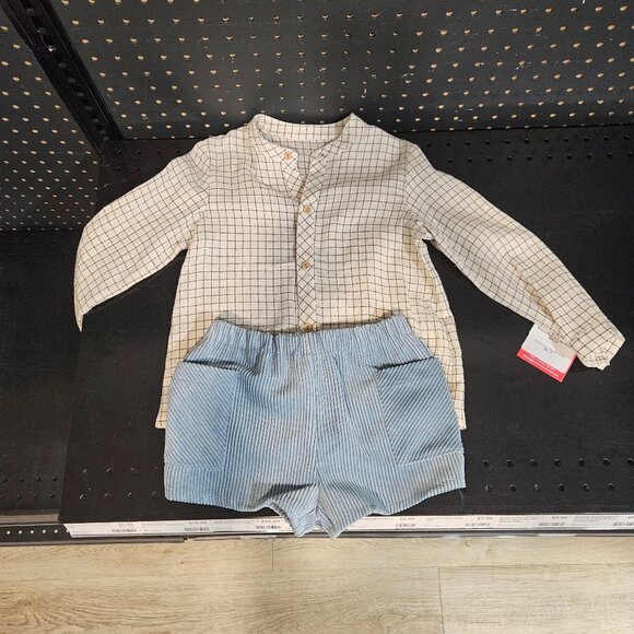 Del Sur Boys Window Pane Shirt and Shorts 4T - Picture 1 of 4